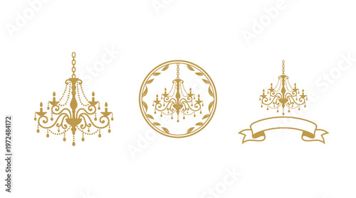 Elegant Gold Chandelier Set - Ornate Decorative Elements