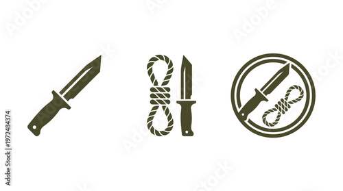 Knife and Noose Icons: Danger, Threat, Suicide, Crime, and Violence Symbols
