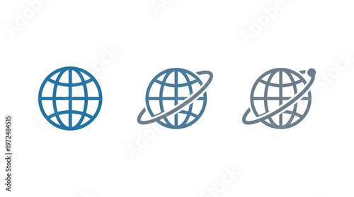 Global Network Icons: Earth Globe, Orbiting Satellite, and Connected World Symbols