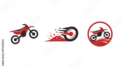 Dirt Bike Motocross Icons Set - Red and Black