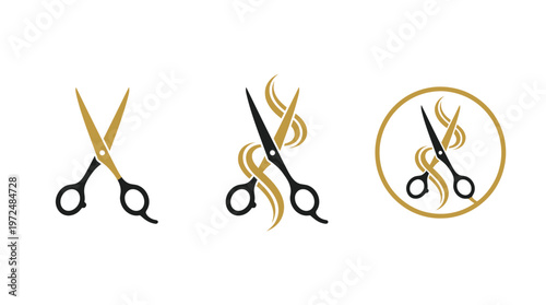 Hairdresser Scissors Icon Set: Professional Hair Cutting Tools for Salon Branding