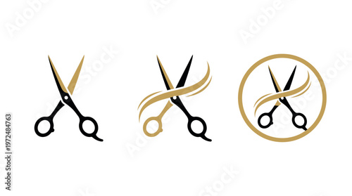 Hairdresser Scissors Icon Set - Salon Logo Design Elements