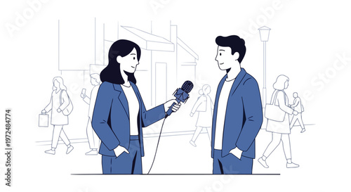 Journalism Street Interview Concept Flat 2D Illustration