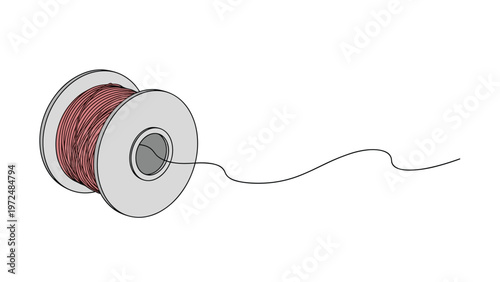 Colorful cartoon illustration of a spool of vibrant pink thread with a loose end, ready for creative sewing projects.