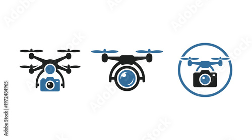 Drone Icons Set: Aerial Photography, Quadcopter, Camera Technology