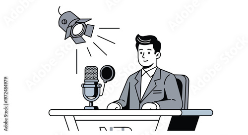 Journalism Podcast Interview Concept Man Speaking into Microphone
