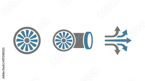 Ventilation Fan Icon Set: Airflow, Fan, Duct, and Exhaust Arrows