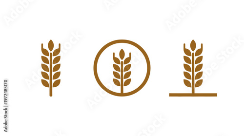 Wheat Ear Icons Set: Simple Golden Grain Stalks on White Background
