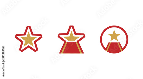 Star Award Icons: Red Carpet, Golden Star, Circle and Starburst Designs