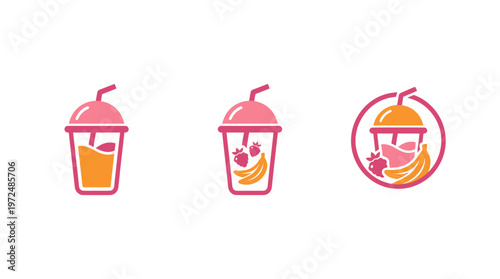 Fruit Smoothie Icons: Orange Juice, Berry Banana Blend, Tropical Fruit Drink