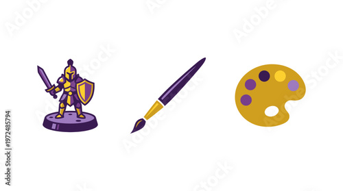 Miniature Warrior Figure, Paintbrush, and Artist Palette Icons