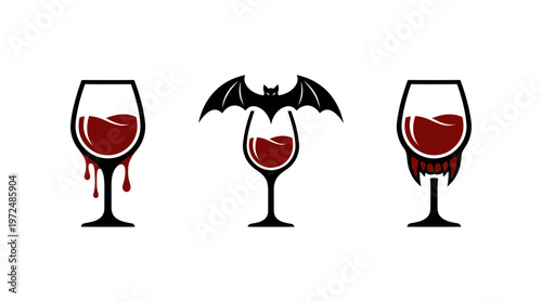 Halloween Vampire Wine Glasses with Bat Icon