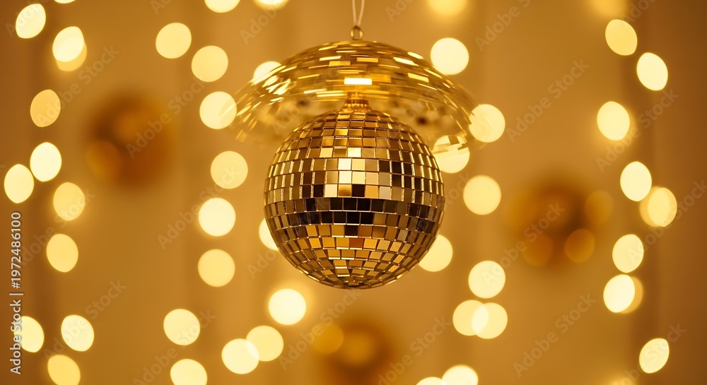 Obraz premium Golden Disco Ball with Warm Lights - Festive Celebration.