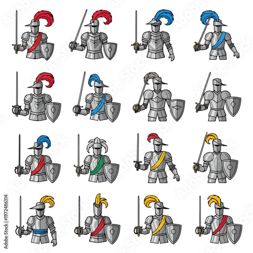 Collection of Medieval Knights in Full Armor with Swords and Shields 1.