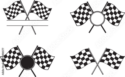 Racing Flag Icons Collection With Checkered Flags And Badge Shapes Vector