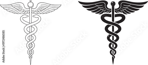 Medical Caduceus Symbol Collection With Winged Staff And Snakes Vector