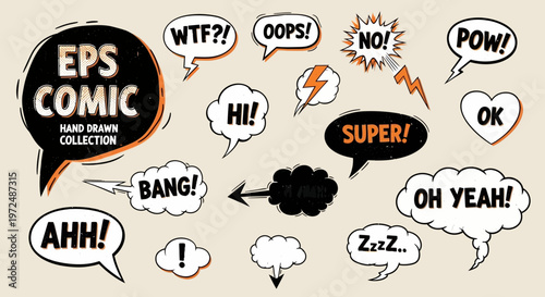Comic book speech bubbles and sound effects collection vector illustration