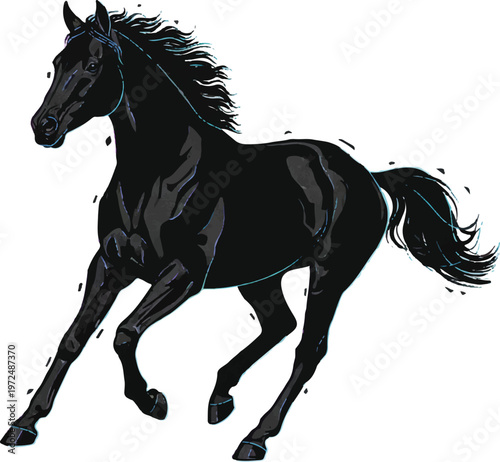 Thoroughbred horse in silhouette on white background.