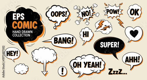 Comic book speech bubbles and sound effects collection vector illustration