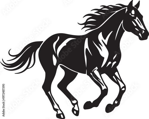 Thoroughbred horse in silhouette on white background,