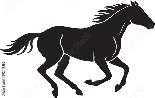 Thoroughbred horse in silhouette on white background.