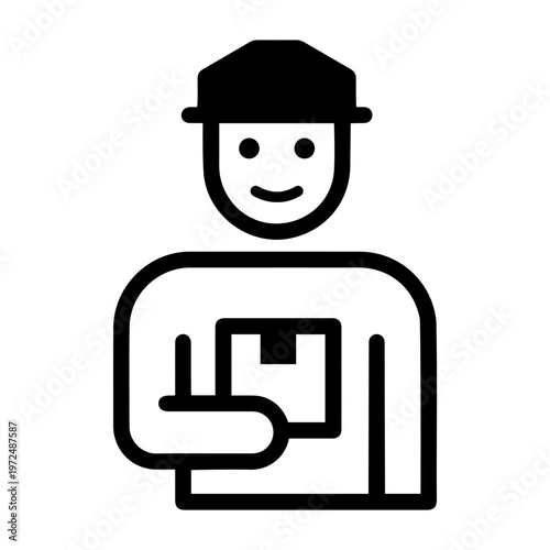 Delivery Man Icon Carrying A Package Box For Shipping Logistics And E-commerce Service Vector