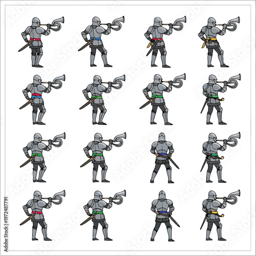 Collection of Medieval Knights Playing Trumpets Illustration.