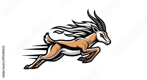 A dynamic gazelle leaps forward, leaving a trail of flowing white and grey hair, symbolizing exceptional speed, agility, and graceful movement in the wild.