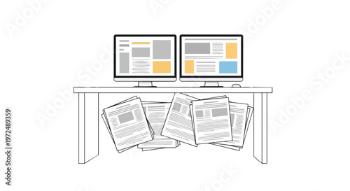 Modern Journalism Concept Flat 2D Design Showing Digital and Print News Information