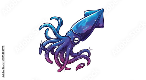 A celestial squid, adorned with sparkling stars and vibrant galaxy colors, floats gracefully within a cosmic realm, embodying deep space mystery and elegance.