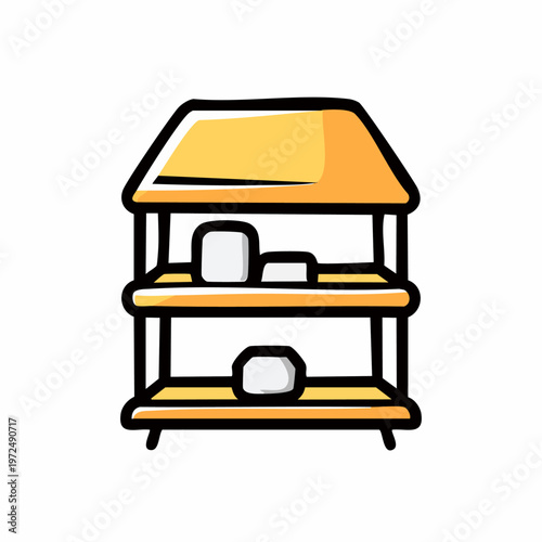 Simple cartoon bread storage shelf unit.