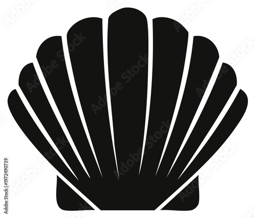 Black seashell silhouette icon, clam shell design element or logo
