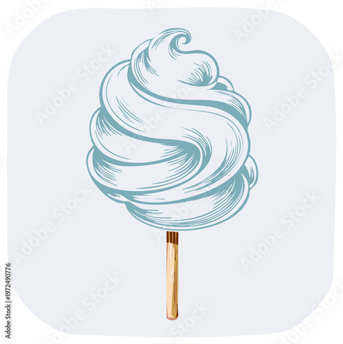 Cotton candy illustration. Vintage engraved style of a sweet treat on a stick.