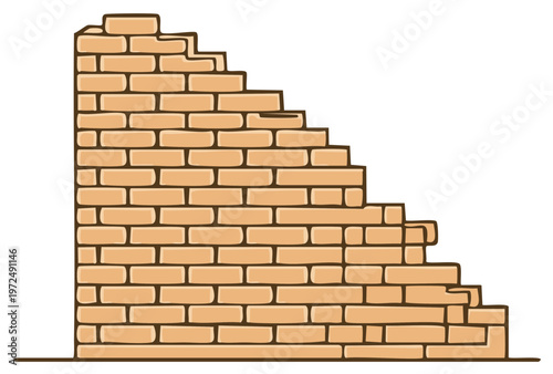 Cartoon illustration of a crumbling old brick wall in ruins
