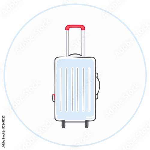 Light blue wheeled suitcase with retractable handle for travel illustration
