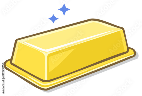 Cartoon Gold Bar Gleaming with Stars Illustration Representing Wealth and Treasure
