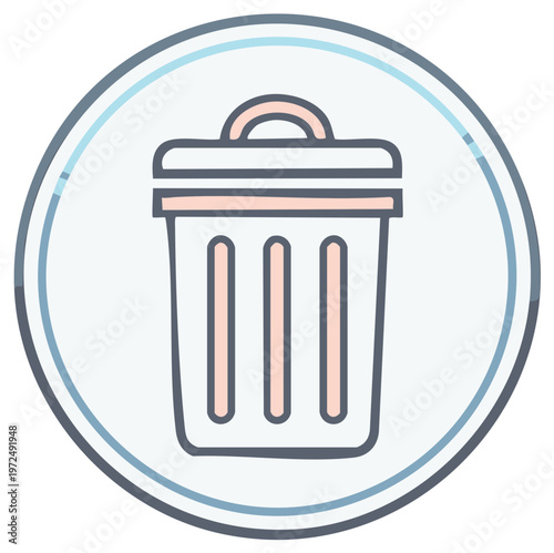 Simple trash can icon with a lid in pastel colors line art style inside a circle