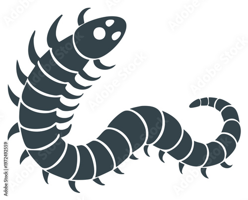 Cartoon Illustration of a Multi Legged Segmented Creature with Horns and Spots