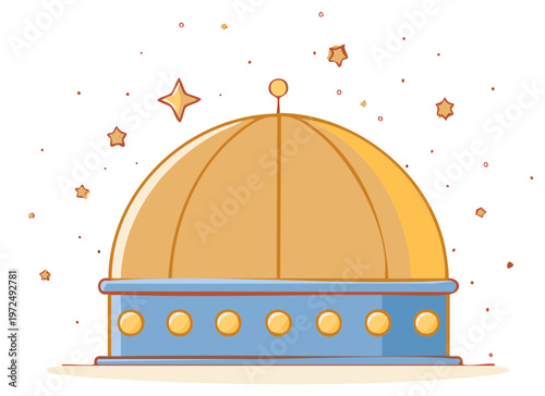Futuristic golden dome observatory or planetarium with stars cartoon vector illustration