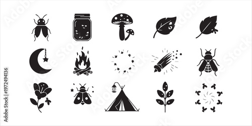 Magic Night Camping & Firefly Icon Set