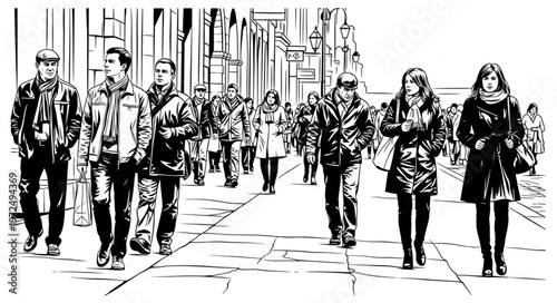 A Crowd of People Walking on a City Street.