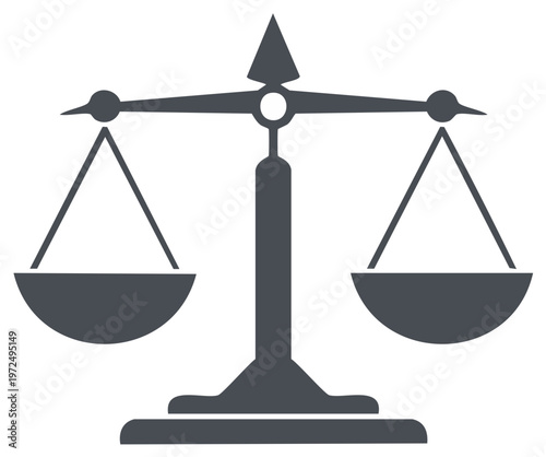 Classic balance scale icon representing justice law and fairness in grey silhouette