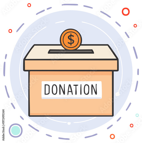 Illustration of donation box with coin, symbol of giving for charity fundraising
