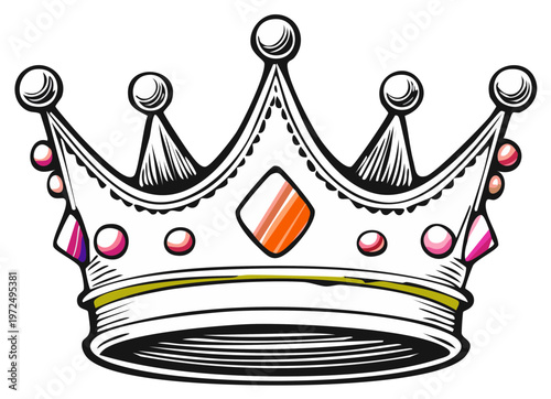 Ornate Royal Crown With Colorful Jewels And Pearl Accents