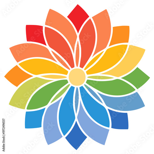 Vibrant Rainbow Geometric Lotus Flower Mandala Design Illustration