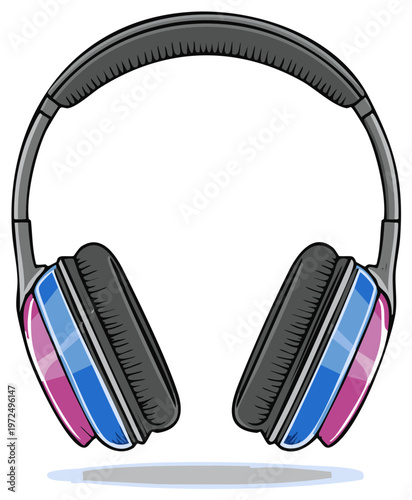 Over-Ear Headphones Illustration with Pink and Blue Stripes Design Details