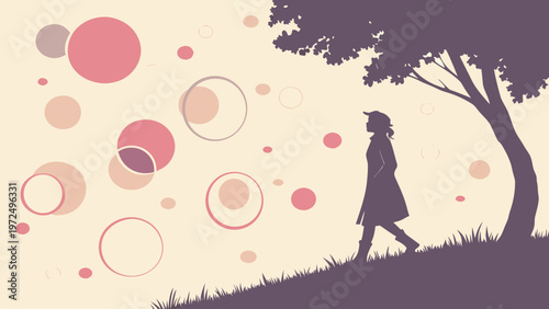 Vector illustration of a girl holding a flower in a romantic and artistic style