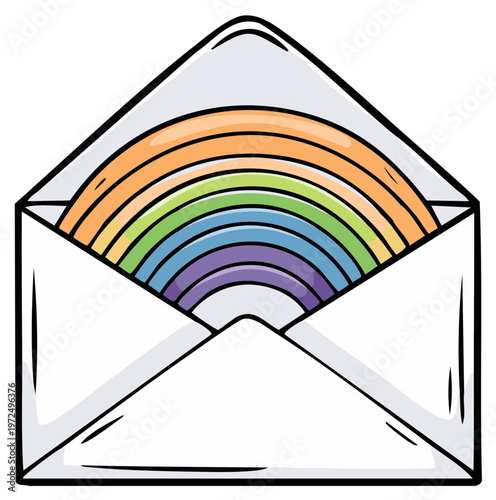 Open Envelope Revealing Colorful Rainbow Arch Inside