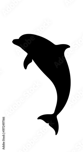 Black silhouette of a jumping dolphin.
