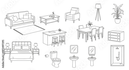 Assortment of Furniture and Fixtures in Black and White.